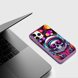 Чехол iPhone 11 Pro матовый Космонавт скелет в космосе, цвет: 3D-фиолетовый — фото 2