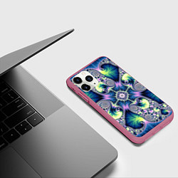 Чехол iPhone 11 Pro матовый Оптический фрактал абстрактные узоры, цвет: 3D-малиновый — фото 2