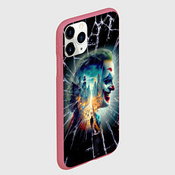 Чехол iPhone 11 Pro матовый Джокер в мегаполисе - осколки, цвет: 3D-малиновый — фото 2