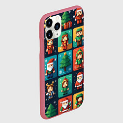 Чехол iPhone 11 Pro матовый Minecraft с новогодний паттерн, цвет: 3D-малиновый — фото 2