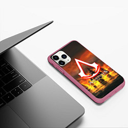 Чехол iPhone 11 Pro матовый Assassins Creed корабли, цвет: 3D-малиновый — фото 2