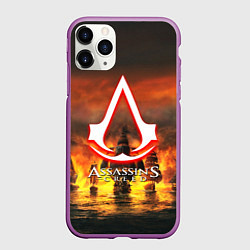 Чехол iPhone 11 Pro матовый Assassins Creed корабли, цвет: 3D-фиолетовый