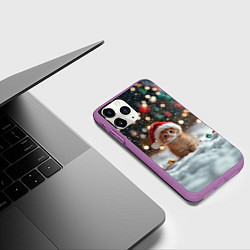 Чехол iPhone 11 Pro матовый Новогодний маленький котенок и снег, цвет: 3D-фиолетовый — фото 2