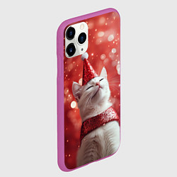 Чехол iPhone 11 Pro матовый Новогодняя довольный котик, цвет: 3D-фиолетовый — фото 2