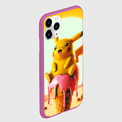 Чехол iPhone 11 Pro матовый Пикачу сидит на мороженом в пустыне, цвет: 3D-фиолетовый — фото 2