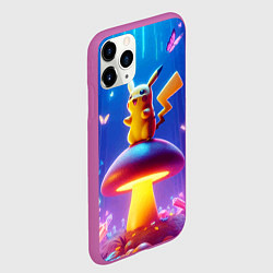 Чехол iPhone 11 Pro матовый Пикачу на грибе в сказочном лесу - фантазия, цвет: 3D-фиолетовый — фото 2