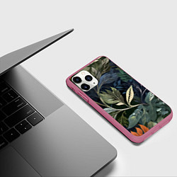 Чехол iPhone 11 Pro матовый Объемные листья, цвет: 3D-малиновый — фото 2