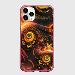 Чехол iPhone 11 Pro матовый Оптические узоры фракталы, цвет: 3D-малиновый