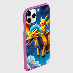Чехол iPhone 11 Pro матовый Pikachu on a fabulous dragon - neon glow, цвет: 3D-фиолетовый — фото 2