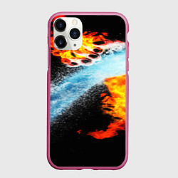 Чехол iPhone 11 Pro матовый Огонь и вода столкновение, цвет: 3D-малиновый