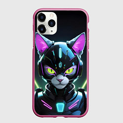 Чехол iPhone 11 Pro матовый Неоновый киберкот, цвет: 3D-малиновый