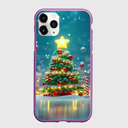 Чехол iPhone 11 Pro матовый Новогодняя объемная елочка, цвет: 3D-фиолетовый