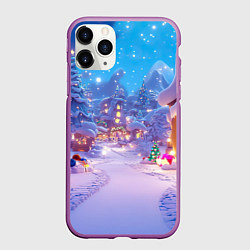 Чехол iPhone 11 Pro матовый Сказочный новогодний дворик, цвет: 3D-фиолетовый
