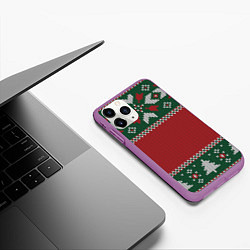 Чехол iPhone 11 Pro матовый Knitted Christmas Pattern, цвет: 3D-фиолетовый — фото 2