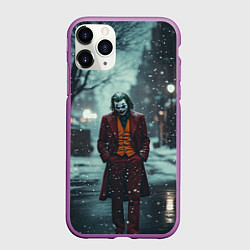 Чехол iPhone 11 Pro матовый Грустный Джокер под снегопадом, цвет: 3D-фиолетовый