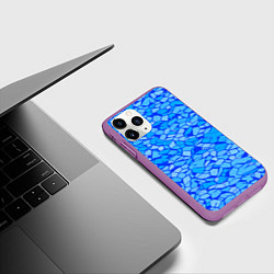 Чехол iPhone 11 Pro матовый Голубые плитки на синем фоне, цвет: 3D-фиолетовый — фото 2