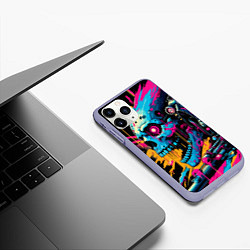 Чехол iPhone 11 Pro матовый Cool cyber skull - ai art, цвет: 3D-светло-сиреневый — фото 2