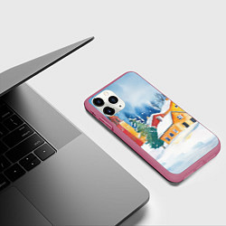 Чехол iPhone 11 Pro матовый Новогодний праздничный город, цвет: 3D-малиновый — фото 2