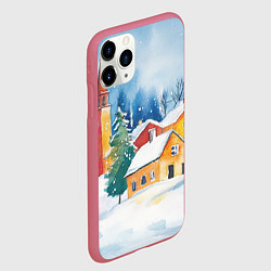 Чехол iPhone 11 Pro матовый Новогодний праздничный город, цвет: 3D-малиновый — фото 2