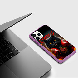 Чехол iPhone 11 Pro матовый Кошка боксер в огне, цвет: 3D-фиолетовый — фото 2