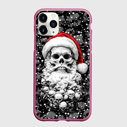 Чехол iPhone 11 Pro матовый Санта Клаус борода с черепами, цвет: 3D-малиновый