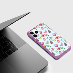 Чехол iPhone 11 Pro матовый Новогодний фон, цвет: 3D-фиолетовый — фото 2