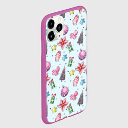 Чехол iPhone 11 Pro матовый Новогодний фон, цвет: 3D-фиолетовый — фото 2