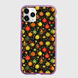 Чехол iPhone 11 Pro матовый Новогодние елочные шары, цвет: 3D-фиолетовый