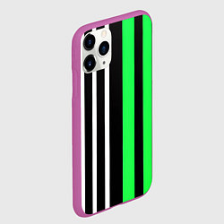 Чехол iPhone 11 Pro матовый Вертикальные полосы триколор зелёный, цвет: 3D-фиолетовый — фото 2