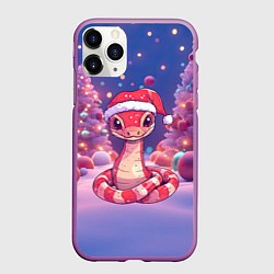 Чехол iPhone 11 Pro матовый Змея и яркие елки 2025, цвет: 3D-фиолетовый