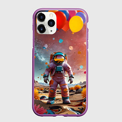 Чехол iPhone 11 Pro матовый Праздничный космонавт, цвет: 3D-фиолетовый