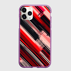 Чехол iPhone 11 Pro матовый Красные диагональные полосы на чёрном фоне, цвет: 3D-фиолетовый