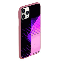 Чехол iPhone 11 Pro матовый Горизонтальные полосы на чёрно-розовом фоне, цвет: 3D-малиновый — фото 2