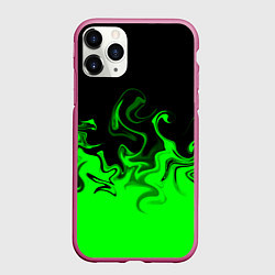 Чехол iPhone 11 Pro матовый Абстрактный зеленый огонь, цвет: 3D-малиновый