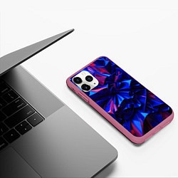 Чехол iPhone 11 Pro матовый Синие абстрактные изгибы, цвет: 3D-малиновый — фото 2