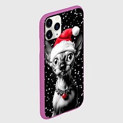 Чехол iPhone 11 Pro матовый Сфинкс в шапке Санты, цвет: 3D-фиолетовый — фото 2