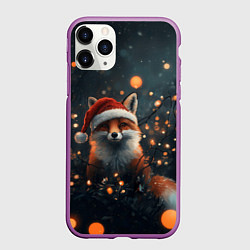 Чехол iPhone 11 Pro матовый Лисица и новогодние огоньки, цвет: 3D-фиолетовый