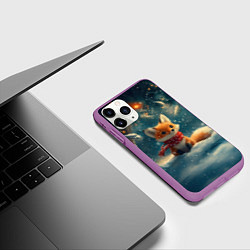 Чехол iPhone 11 Pro матовый Лисичка в новогоднем лесу, цвет: 3D-фиолетовый — фото 2