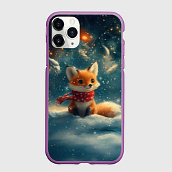 Чехол iPhone 11 Pro матовый Лисичка в новогоднем лесу, цвет: 3D-фиолетовый