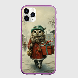 Чехол iPhone 11 Pro матовый Сова с подарком, цвет: 3D-фиолетовый