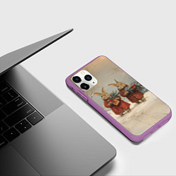 Чехол iPhone 11 Pro матовый Зайцы с новогодними подарками, цвет: 3D-фиолетовый — фото 2
