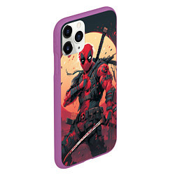 Чехол iPhone 11 Pro матовый Дэдпул самурай, цвет: 3D-фиолетовый — фото 2