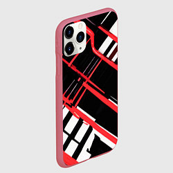 Чехол iPhone 11 Pro матовый Красно-белые линии на чёрном фоне, цвет: 3D-малиновый — фото 2