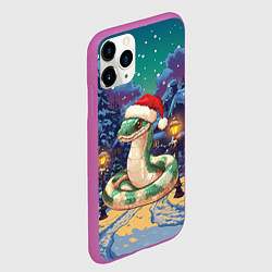 Чехол iPhone 11 Pro матовый Новогодняя змея в ночном городе, цвет: 3D-фиолетовый — фото 2