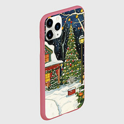 Чехол iPhone 11 Pro матовый Праздничный новогодний двор, цвет: 3D-малиновый — фото 2
