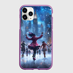 Чехол iPhone 11 Pro матовый Новый год на коньках, цвет: 3D-фиолетовый