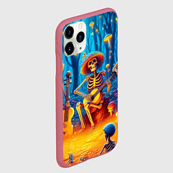 Чехол iPhone 11 Pro матовый Музыкальная группа скелетов на лесной поляне, цвет: 3D-малиновый — фото 2