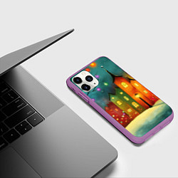 Чехол iPhone 11 Pro матовый Разноцветные новогодние дома, цвет: 3D-фиолетовый — фото 2