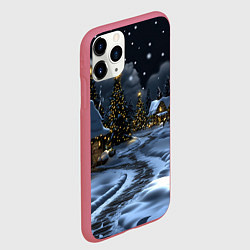 Чехол iPhone 11 Pro матовый Ночной новогодний город, цвет: 3D-малиновый — фото 2