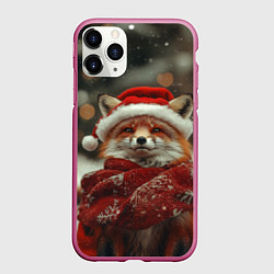 Чехол iPhone 11 Pro матовый Новогодняя рыжая лисица, цвет: 3D-малиновый